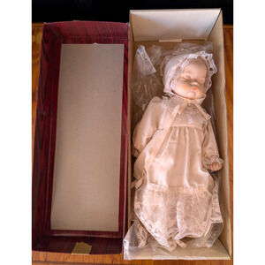Dynasty Doll Collection Sleeping Porcelain Doll Christening Gown Musical Boxed